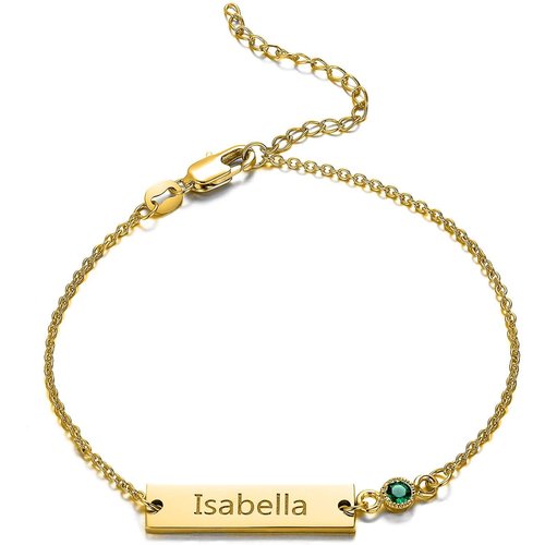 14K Yellow Gold Circular Cubic Zirconia Personalized Classic Name Identification Bracelet