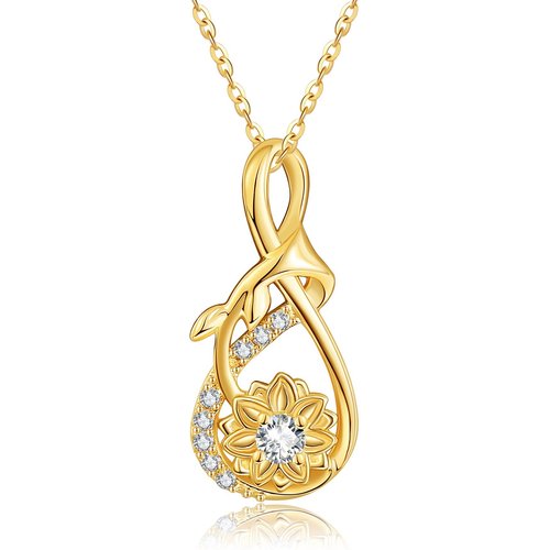 14K Yellow Gold Circular Cubic Zirconia Sunflower Pendant Necklace