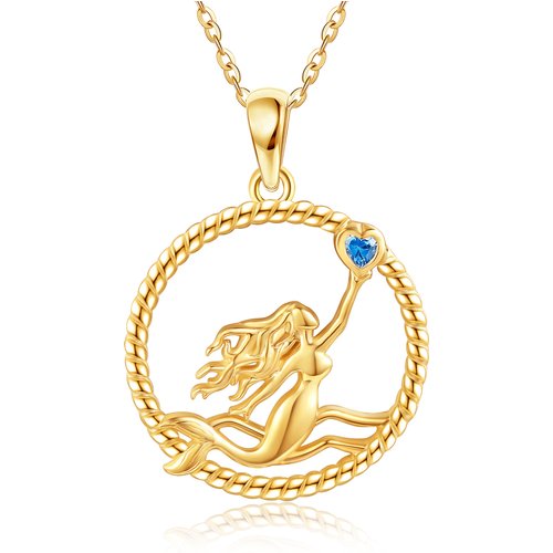 14K Yellow Gold Heart Moissanite Mermaid Pendant Necklace
