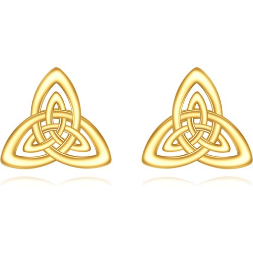 14K Yellow Gold Hollow Triangle Celtic Knot Stud Earrings