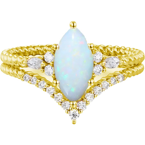 14K Yellow Gold Opal With Moissanite Engagement Ring