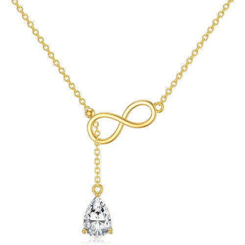 14K Yellow Gold Pear Cubic Zirconia Infinity Symbol Adjustable Y Necklace