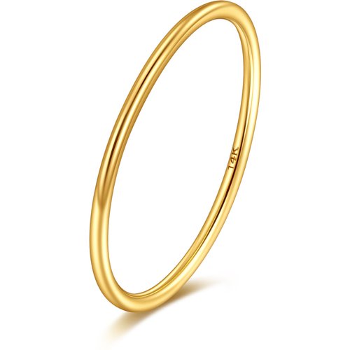 14K Gold Stackable Thin Gold Ring Plain Band Ring For Women
