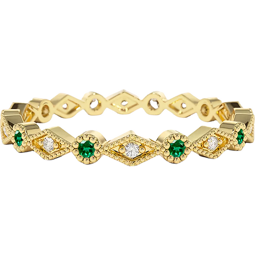 10K Gold 0.05 CT.T.W. Diamonds & 0.17 CT.T.W. Emerald Art Deco Wedding Band