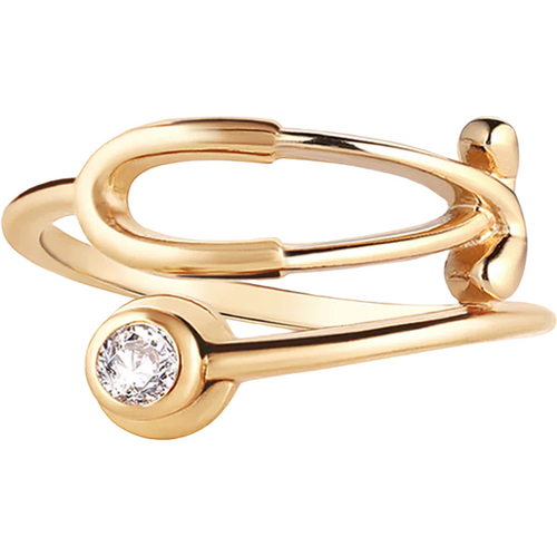 10K Gold 0.1 CT Diamond Stethoscope Open Ring D Color VVS-VS Clarity 3EX