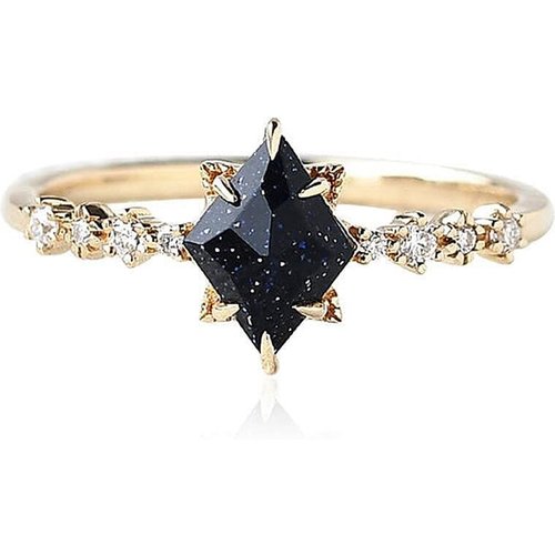 18K Gold 1.6CT Kite Cut Blue Sandstone Art-Deco Geometric Engagement Ring with Moissanite