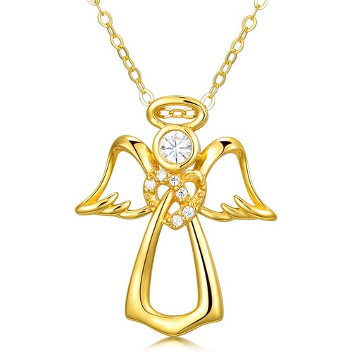 18K Gold Cubic Zirconia Angel Wings Pendant Necklace