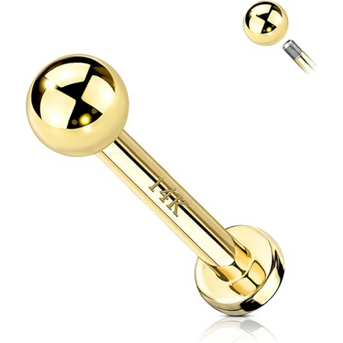Sterling Silver with Yellow Gold Plated Ball Lip Piercing