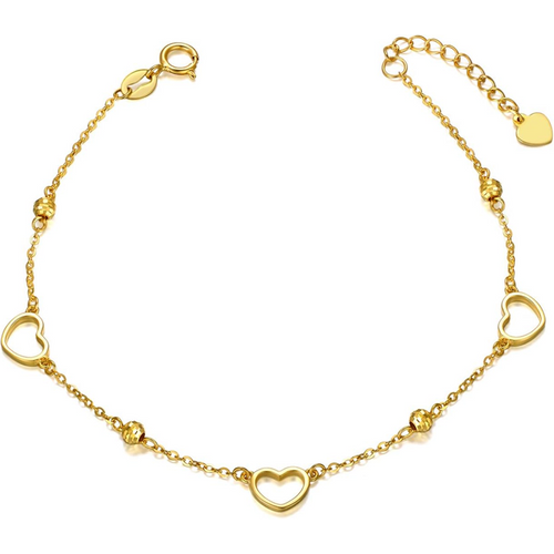 18K Gold Bead Heart Bracelet for Women