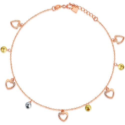 18K Gold Bead Heart Single Layer Charm Anklet for Women