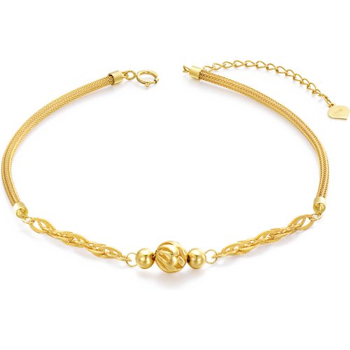 18K Gold Bead Mesh Link Chain Charm Bracelet