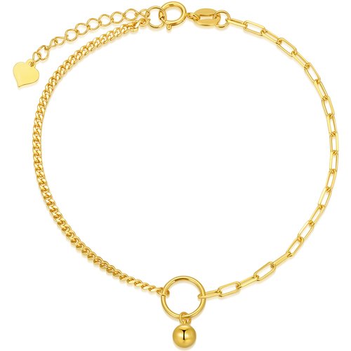 18K Gold Bead & Paper Clip Curb Link Chain Charm Bracelet