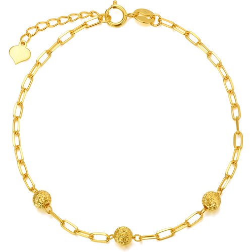 18K Gold Bead & Paper Clip Metal Beads Bracelet