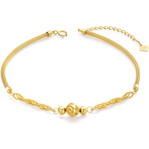 18K Gold Bead Single Mesh Link Chain Anklet