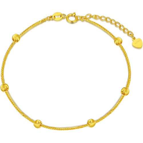 18K Gold Bead Bead Station Chain Bracelet For Women