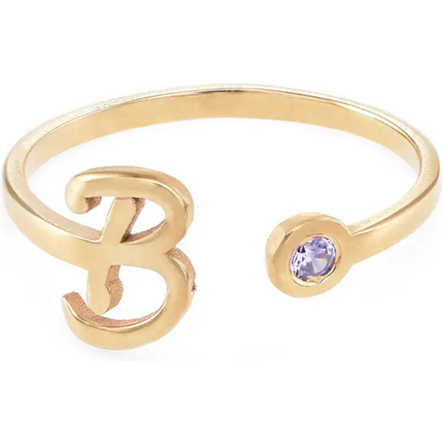 Gold Vermeil Birthstone & Personalized Initial Open Ring for Women