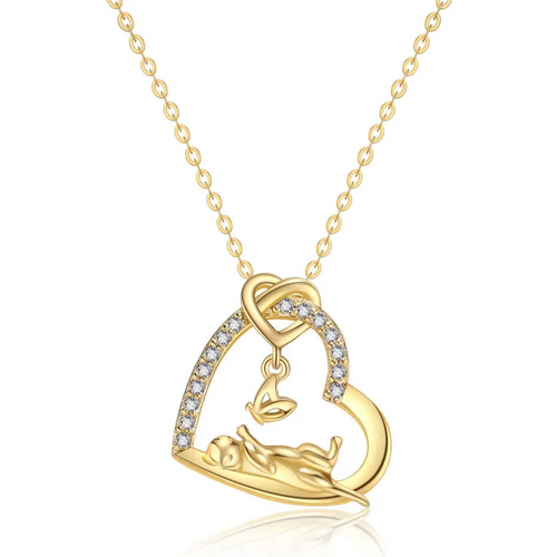 Gold Vermeil Cubic Zirconia Butterfly Cat & Heart Necklace for Women