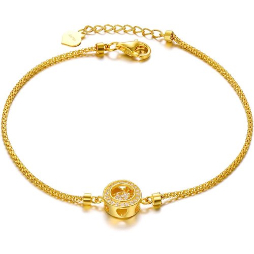 18K Gold Cubic Zirconia Circle & Heart Charm Bracelet