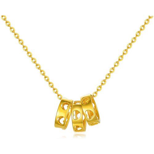 18K Gold Circle & Heart Pendant Necklace