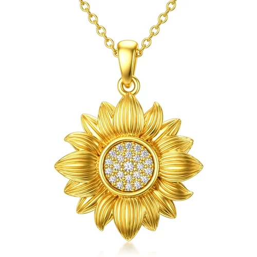 Sterling Silver with Yellow Gold Plated Round Cut Diamond Sunflower Pendant Necklace