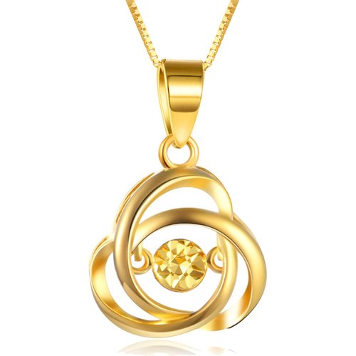 18K Gold Circular Shaped Cubic Zirconia Celtic Knot Pendant Necklace