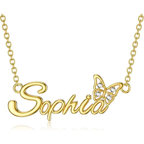18K Gold Crystal & Personalized Classic Name Butterfly Necklace for Women
