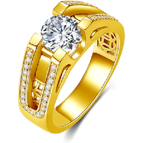 9K Gold Round Shaped Moissanite Engagement Ring for Men
