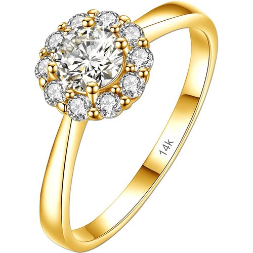 10K Gold Round Shaped Moissanite Personalized Engraving & Engagement Ring