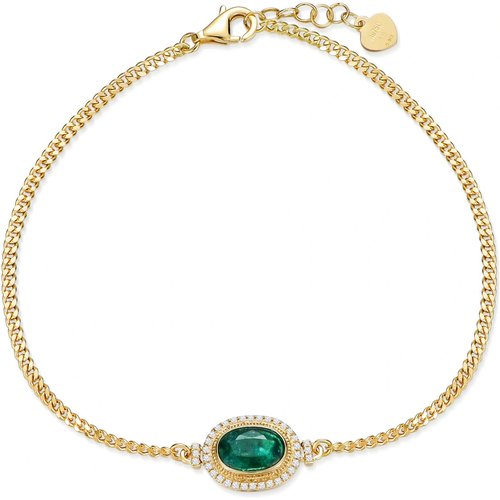 Sterling Silver with Yellow Gold Plated Round Cut & Oval Cut Cubic Zirconia Round Charm Bracelet