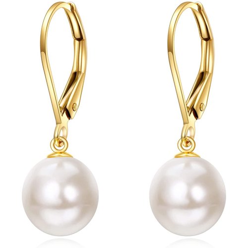 18K Gold Circular Shaped Pearl Spherical Drop Earrings