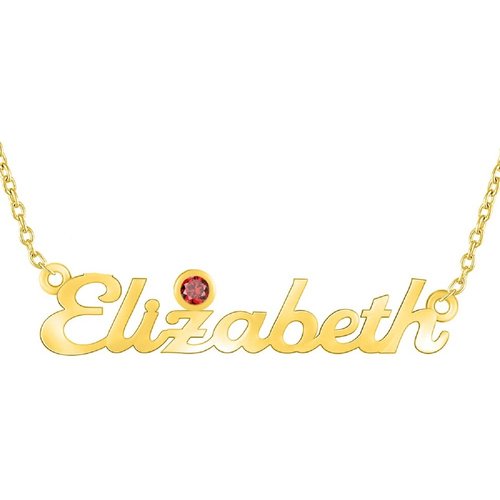 10K Gold Birthstone Custom Name Pendant Necklace For Women