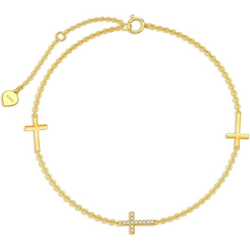 Gold Vermeil Cubic Zirconia Cross Bracelet for Women