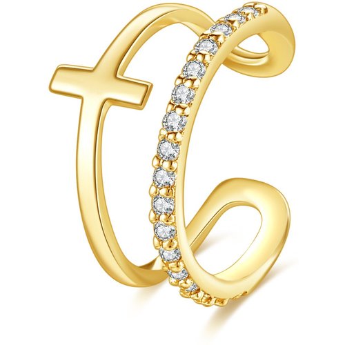 14K Gold Cubic Zirconia Cross Cuff Earrings
