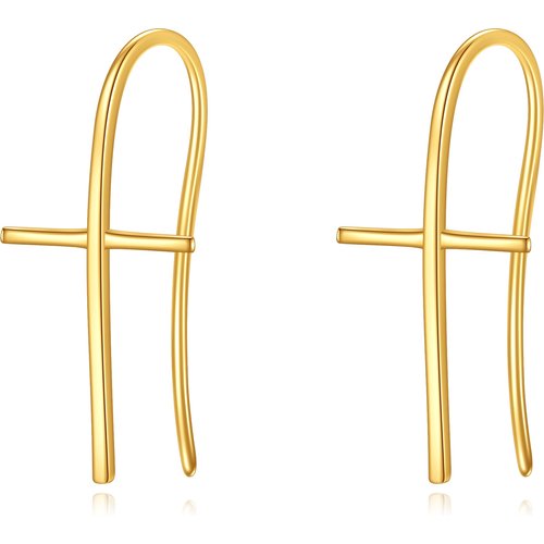14K Gold Cross Hoop Earrings