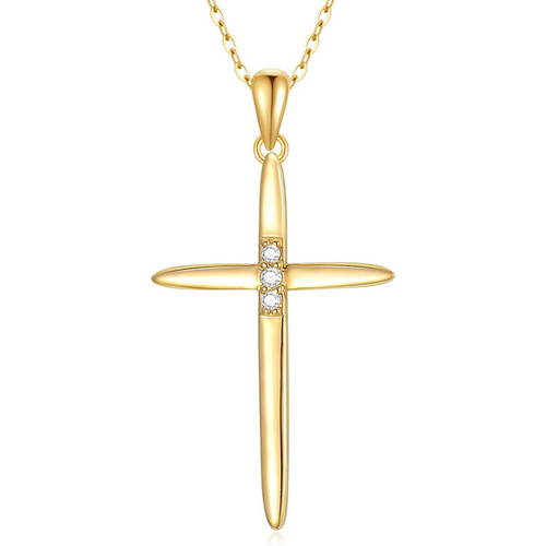 Gold Vermeil Cubic Zirconia Cross Necklace for Women Men