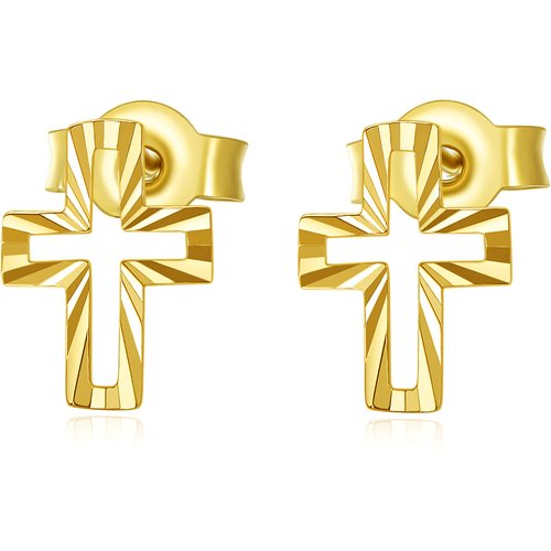 18K Gold Cross Stud Earrings