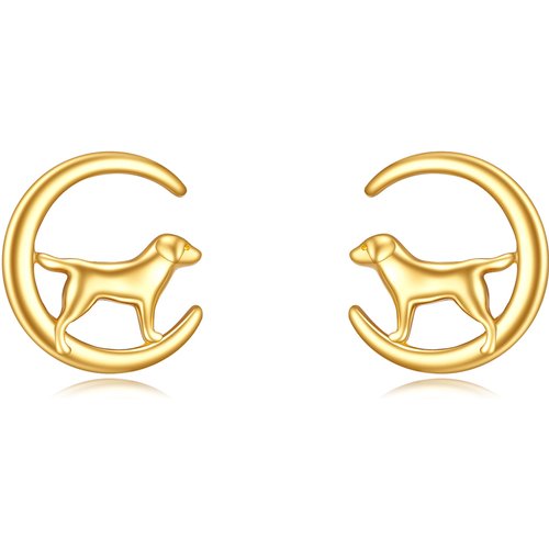 14K Gold Dog Stud Earrings
