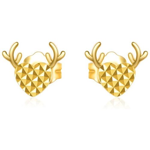 18K Gold Elk & Heart Stud Earrings