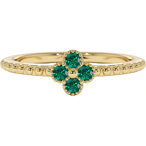 10K Gold Emerald Four Leaf Clover Ring
