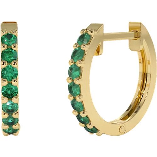 10K Gold Emerald Huggie Hoop Earrings