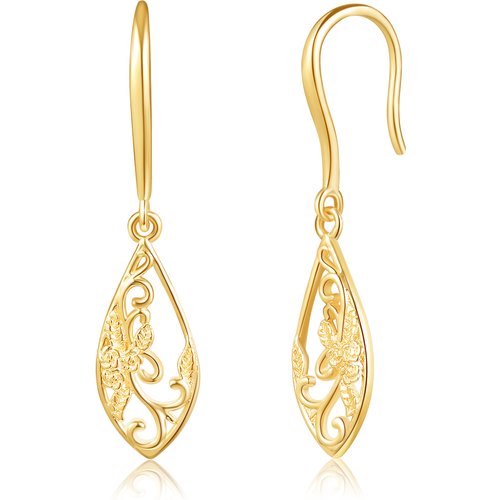 14K Gold Filigree Drop Earrings