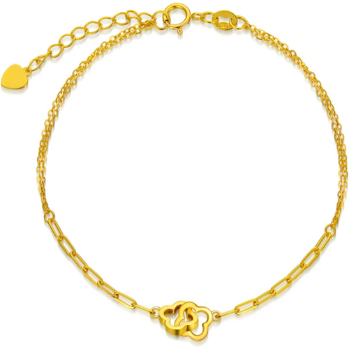 18K Gold Flowers & Paper Clip Charm Bracelet