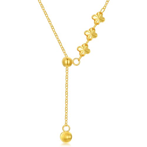 18K Gold Four Leaf Clover & Bead Adjustable Y Necklace