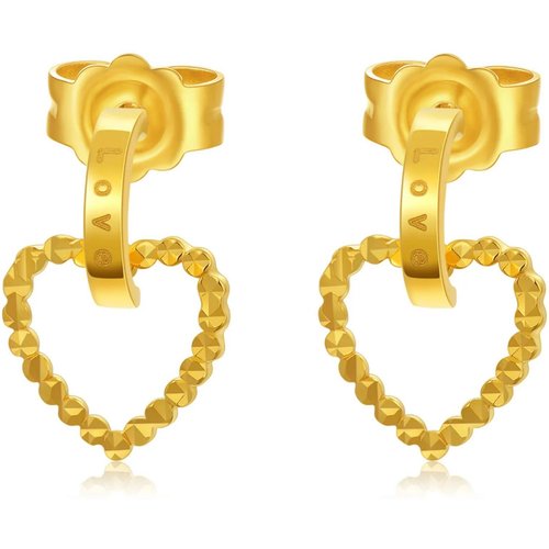 18K Gold Heart Drop Earrings with Engraved Word