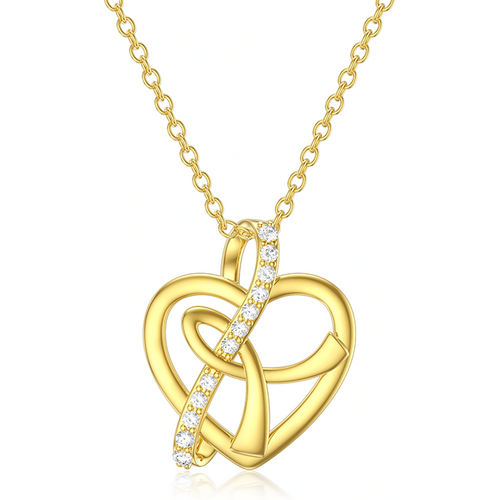 10K Gold Cubic Zirconia Heart Necklace for Women