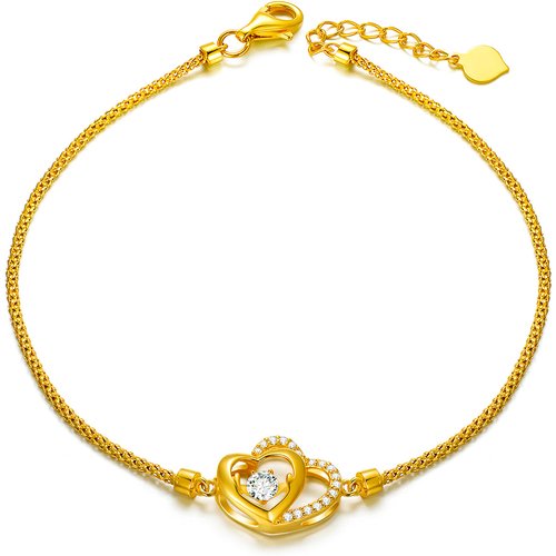 18K Gold Cubic Zirconia Interlocking Hearts Charm Bracelet For Women Best Friends