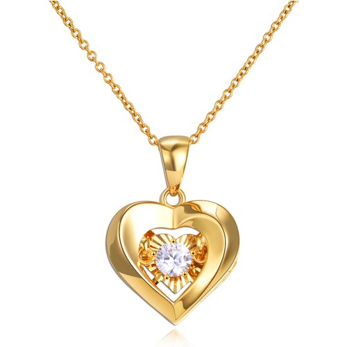 18K Gold Cubic Zirconia Heart Pendant Necklace For Women