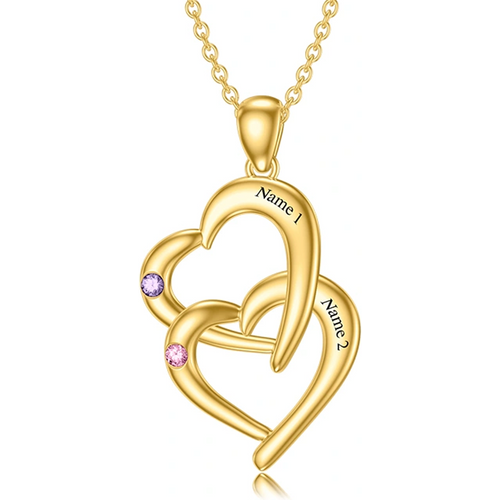 Gold Vermeil Heart Cubic Zirconia Personalized Birthstone Engraving Necklace For Women