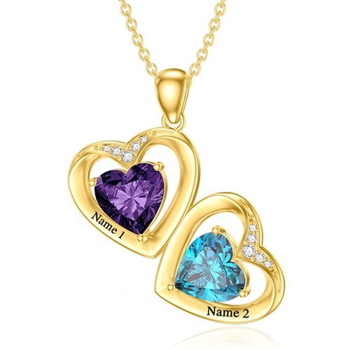 14K Gold Heart Cubic Zirconia Personalized Birthstone Classic Name & Heart Pendant Necklace For Women