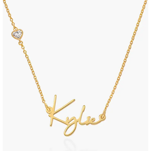 Gold Vermeil Heart Cubic Zirconia Personalized Name Necklace for Women